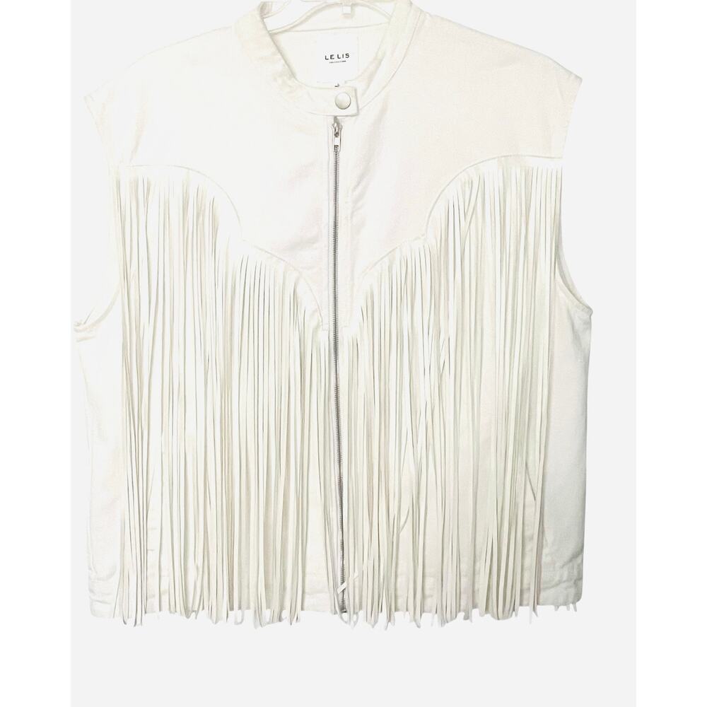 Le Lis White Fringe Zip-Front Vest